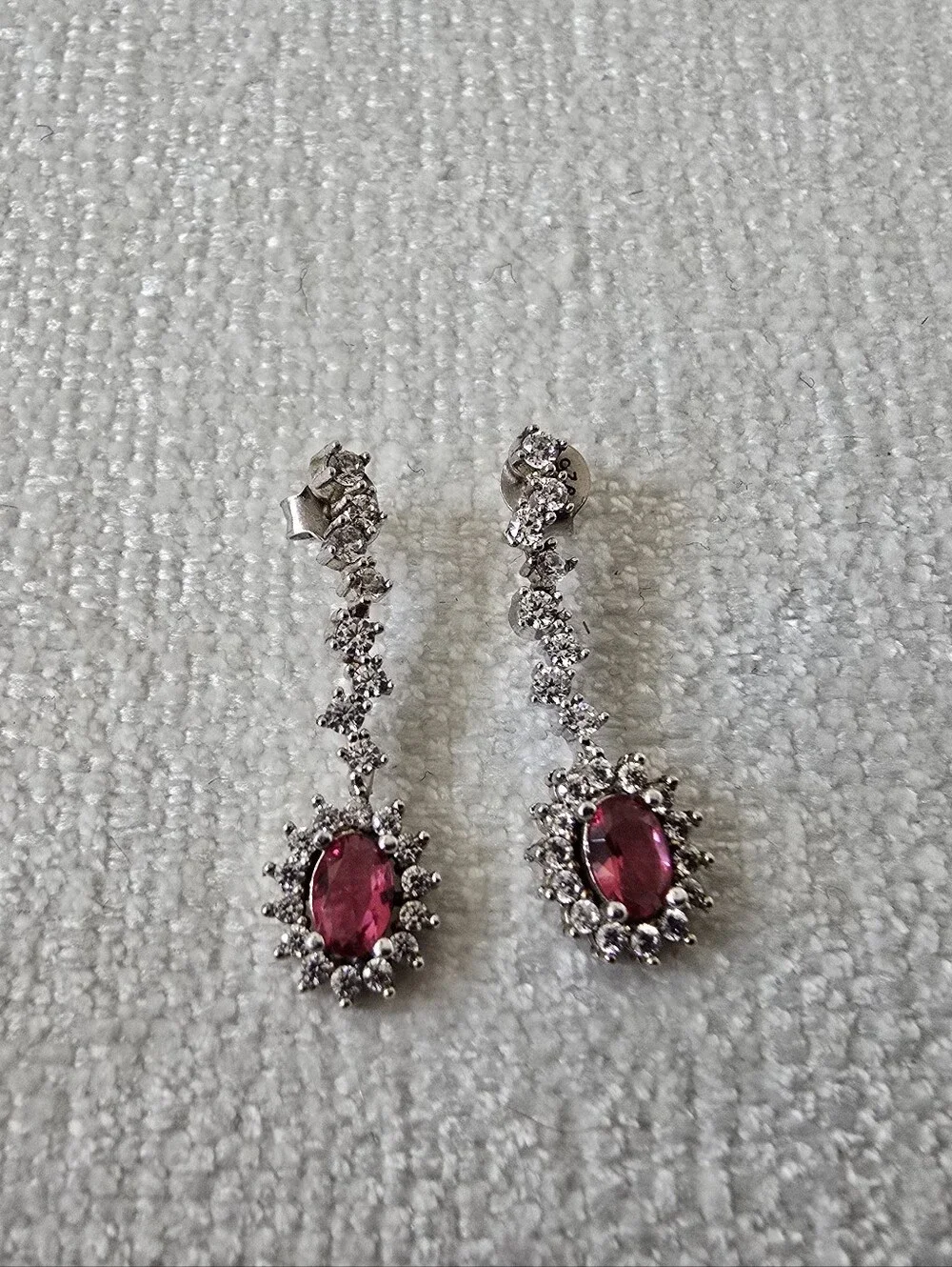 3 Pc Sterling Silver CZ Ruby Necklace, Bracelet and Drop Earring Set